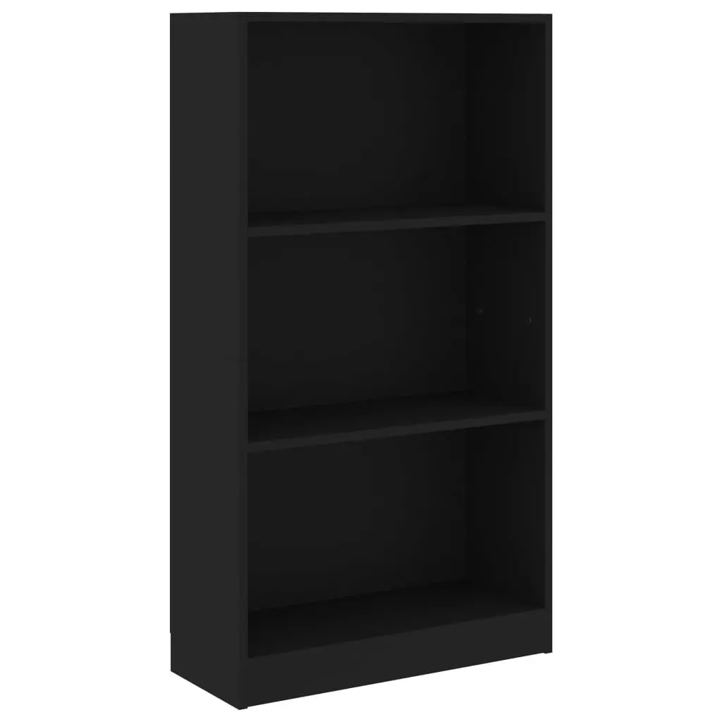 3-Tier Book Cabinet Black 60x24x109 cm Engineered Wood 800865