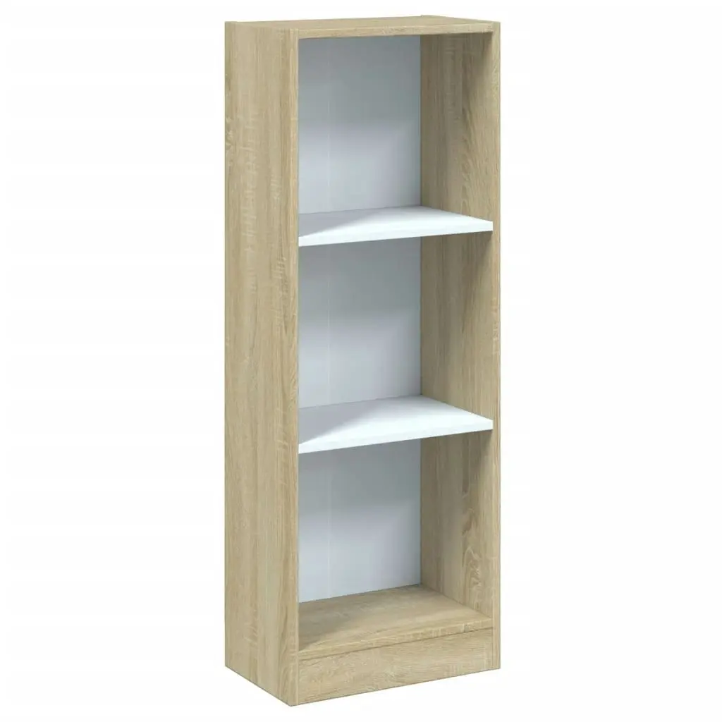 3-Tier Book Cabinet White and Sonoma Oak 40x24x109 cm Engineered Wood 800833