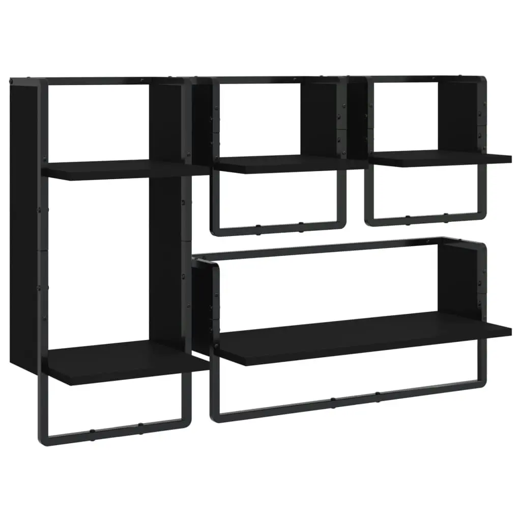 4 Piece Wall Shelf Set with Bars Black Engineered Wood 836308