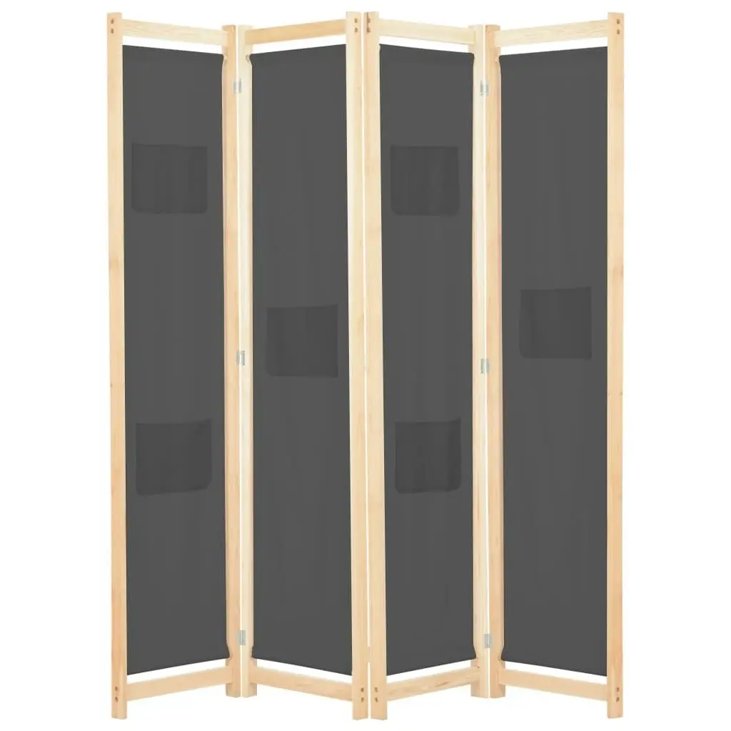 4-Panel Room Divider Grey 160x170x4 cm Fabric 248176