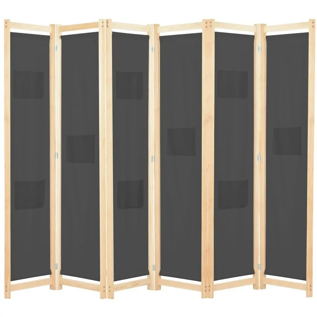 6-Panel Room Divider Grey 240x170x4 cm Fabric 248178