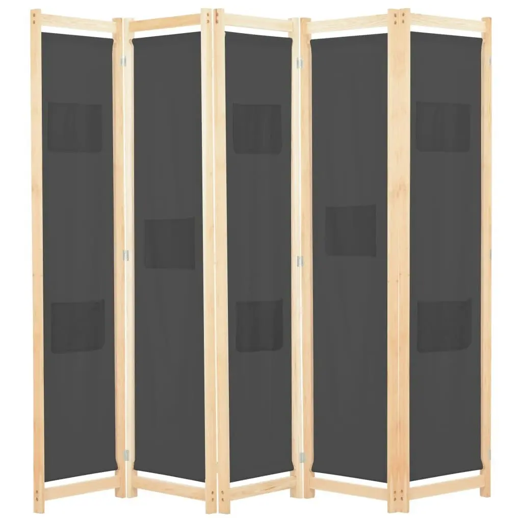 5-Panel Room Divider Grey 200x170x4 cm Fabric 248177