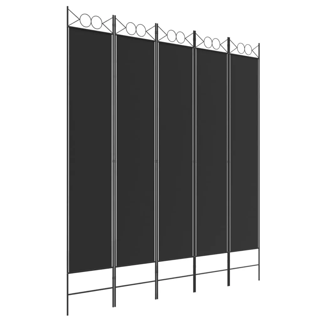 5-Panel Room Divider Black 200x220 cm Fabric 350173