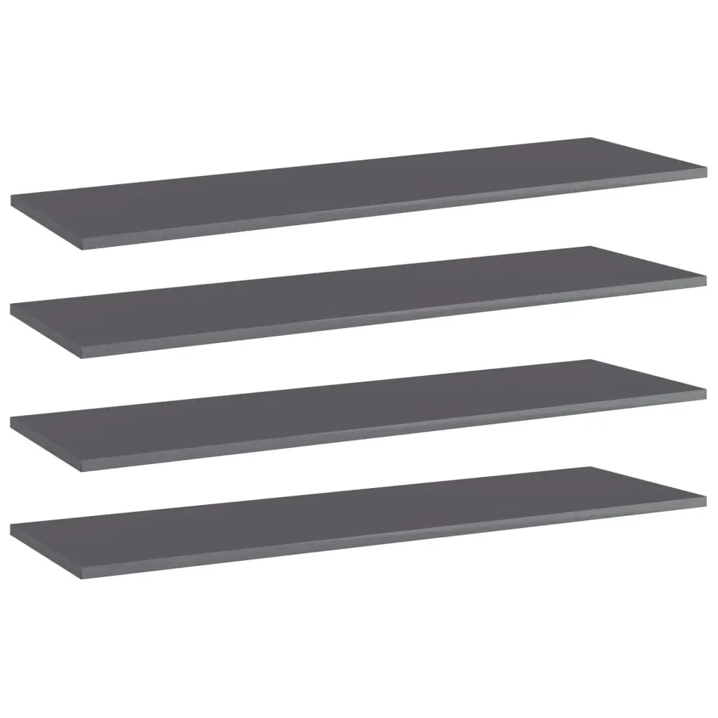 Bookshelf Boards 4 pcs High Gloss Grey 100x30x1.5 cm Engineered Wood 805408