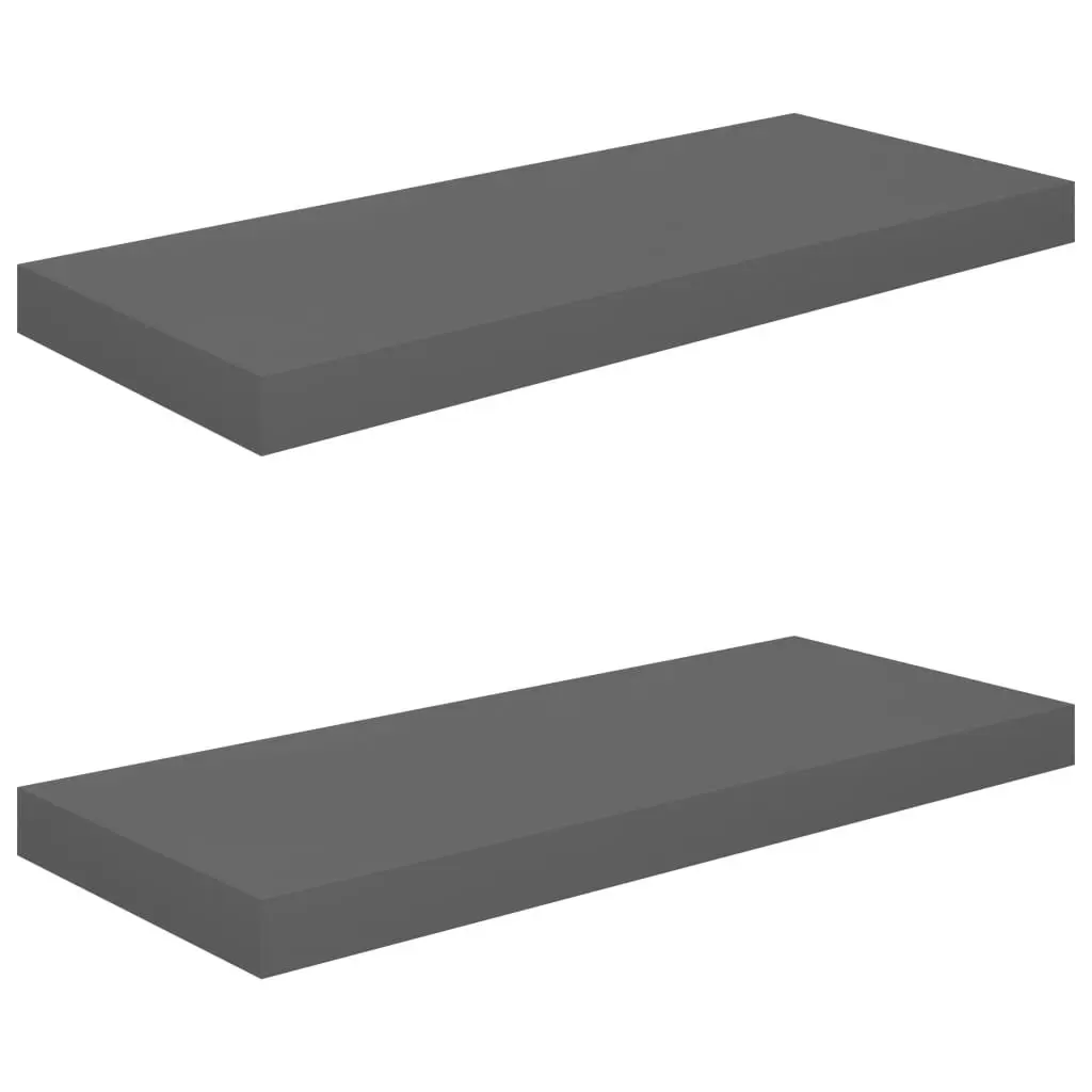 Floating Wall Shelves 2 pcs High Gloss Grey 60x23.5x3.8 cm MDF 323791