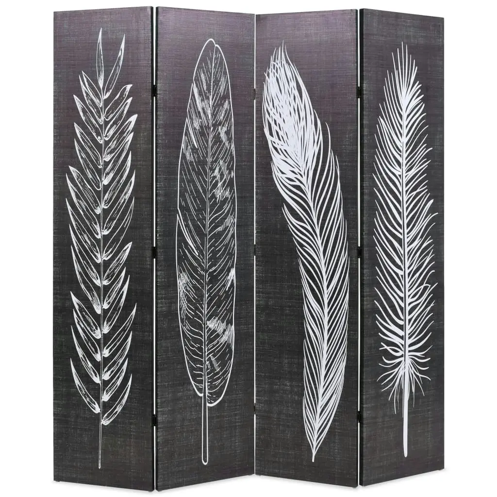 Folding Room Divider 160x170 cm Feathers Black and White 245890