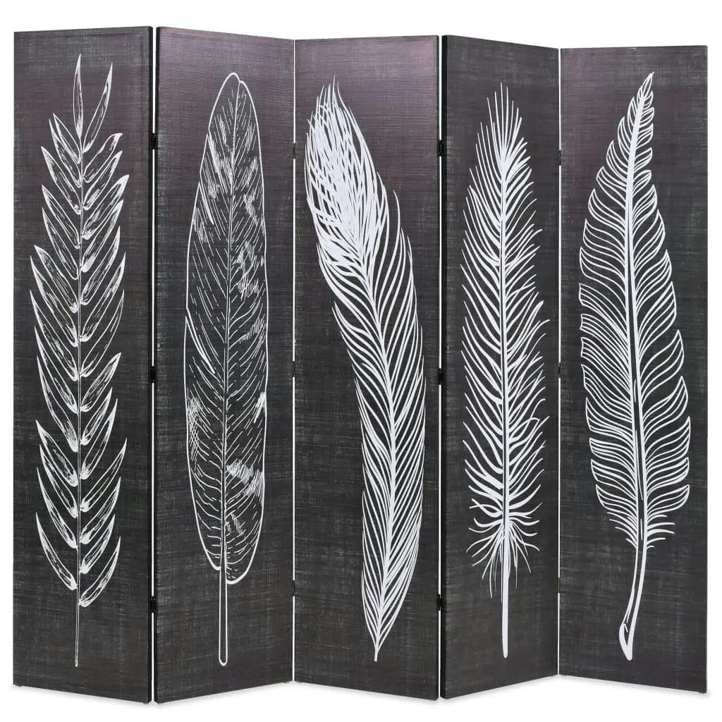 Folding Room Divider 200x170 cm Feathers Black and White 245891