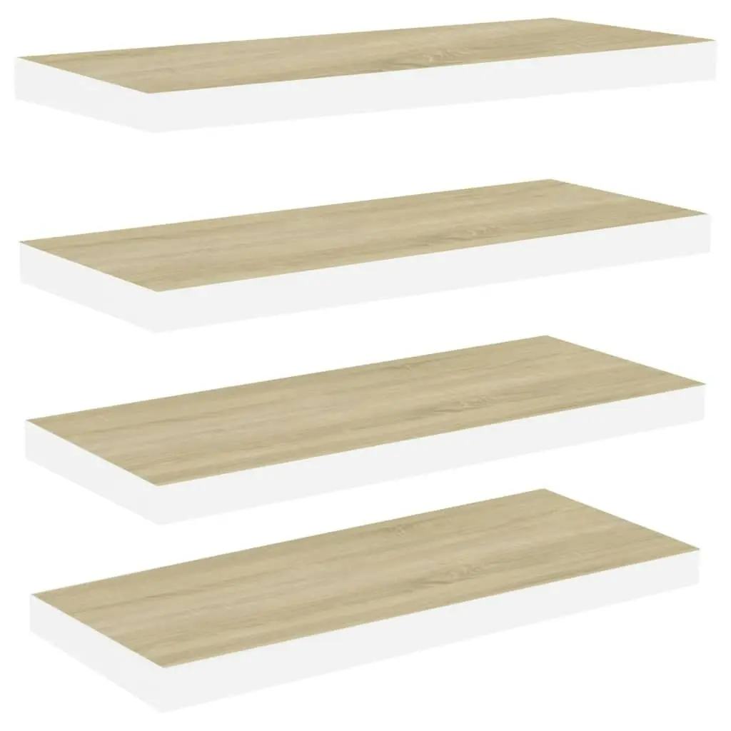 Floating Wall Shelves 4 pcs Oak and White 60x23.5x3.8 cm MDF 326578