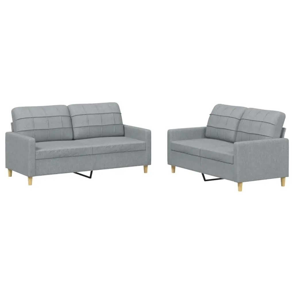 2 Piece Sofa Set with Cushions Light Grey Fabric 3201274