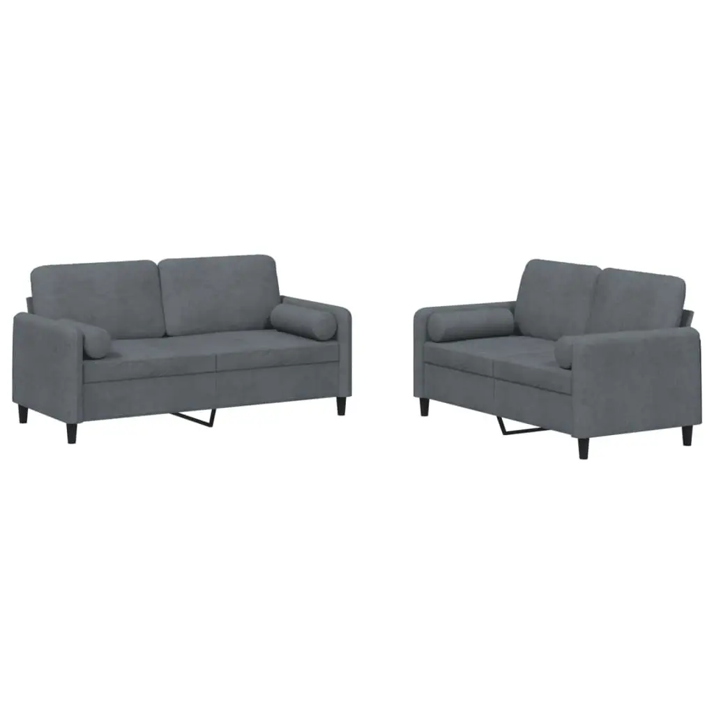 2 Piece Sofa Set with Pillows Dark Grey Velvet 3201995