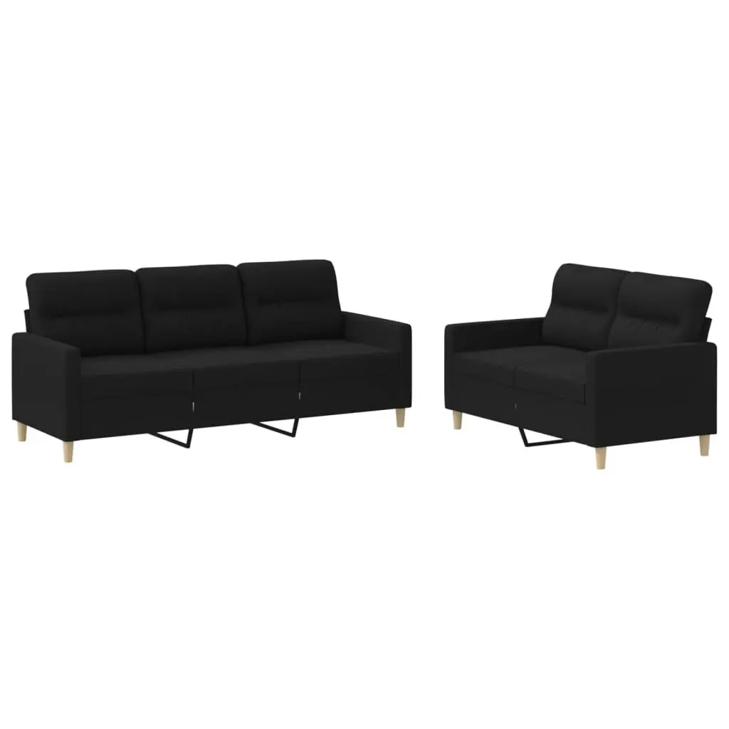 2 Piece Sofa Set with Cushions Black Fabric 3201604