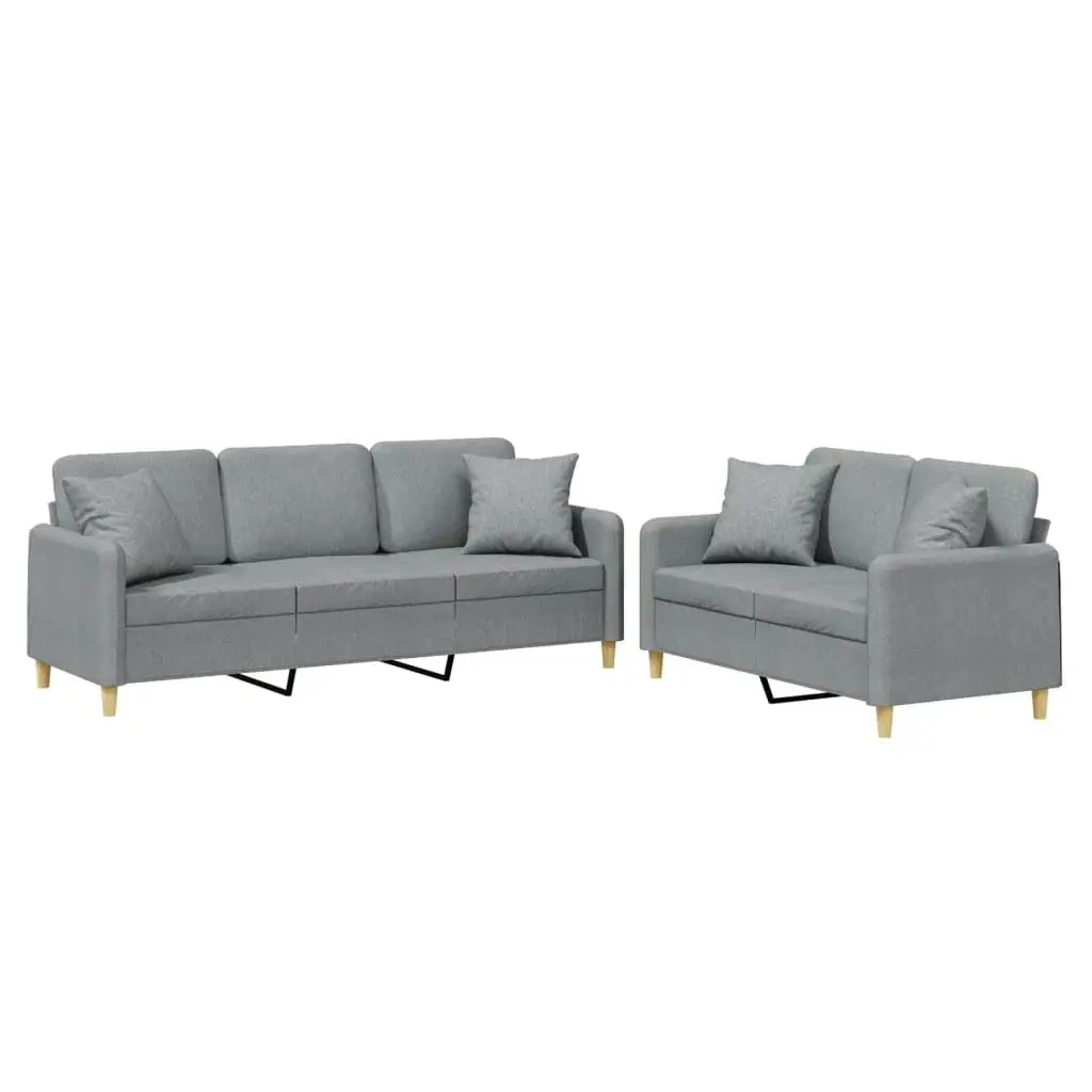 2 Piece Sofa Set with Pillows Light Grey Fabric 3202134