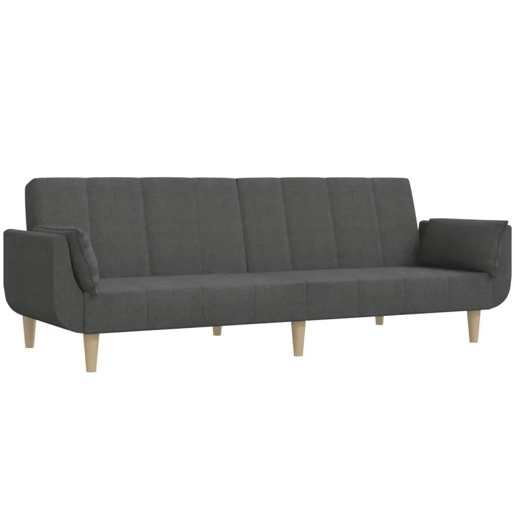 2-Seater Sofa Bed with Two Pillows Dark Grey Fabric 375870