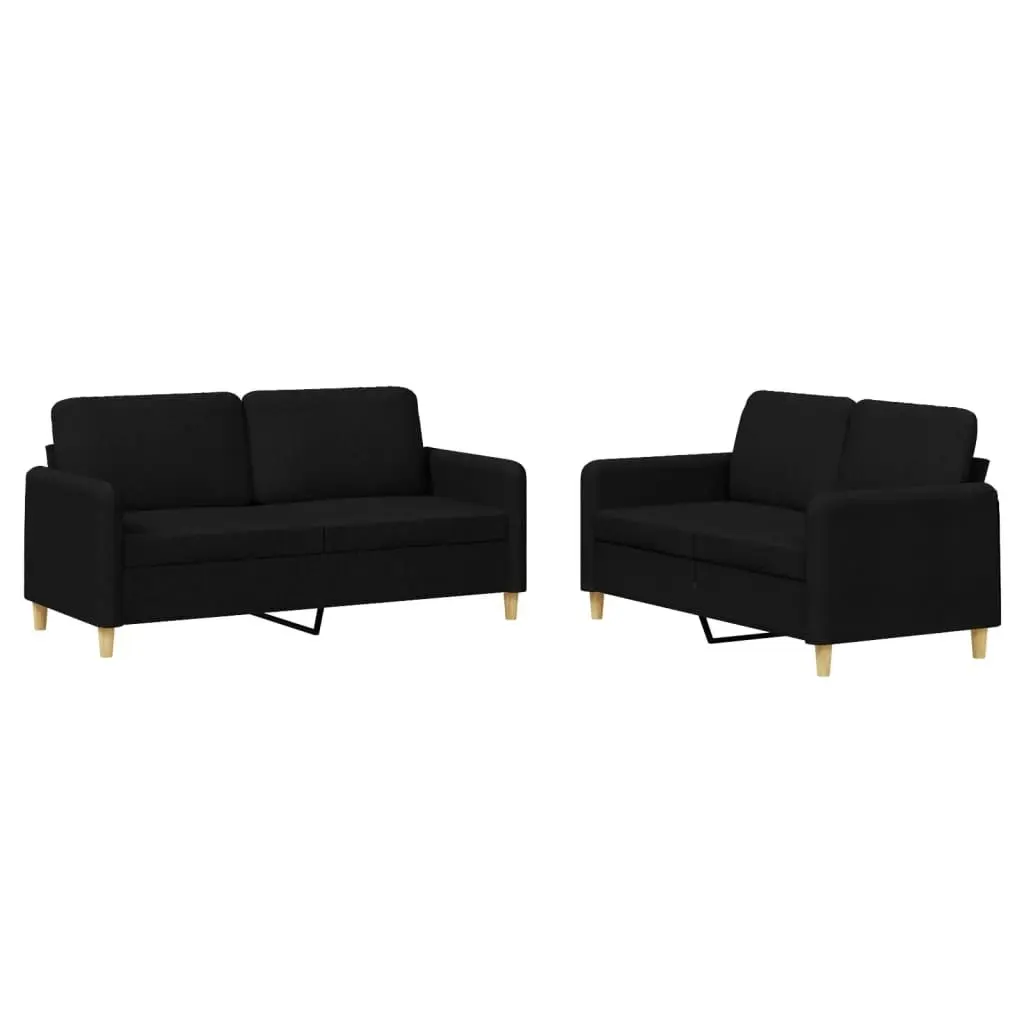 2 Piece Sofa Set with Cushions Black Fabric 3202090