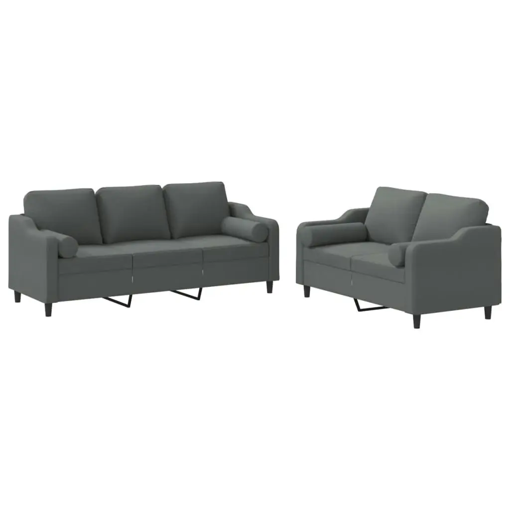 2 Piece Sofa Set with Pillows Dark Grey Fabric 3201851