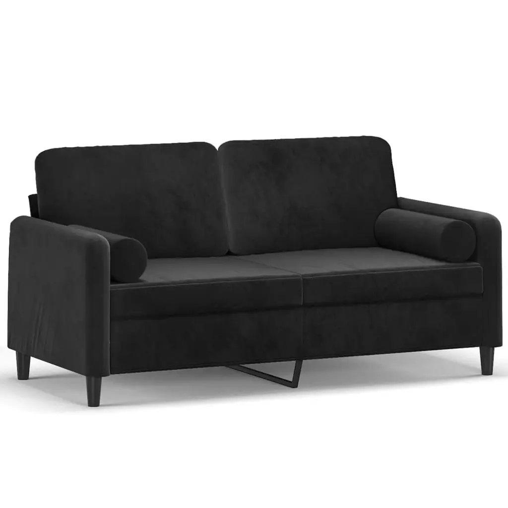 2-Seater Sofa with Throw Pillows Black 140 cm Velvet 3200886