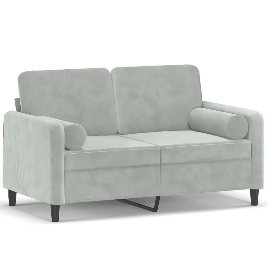 2-Seater Sofa with Throw Pillows Light Grey 120 cm Velvet 3200871