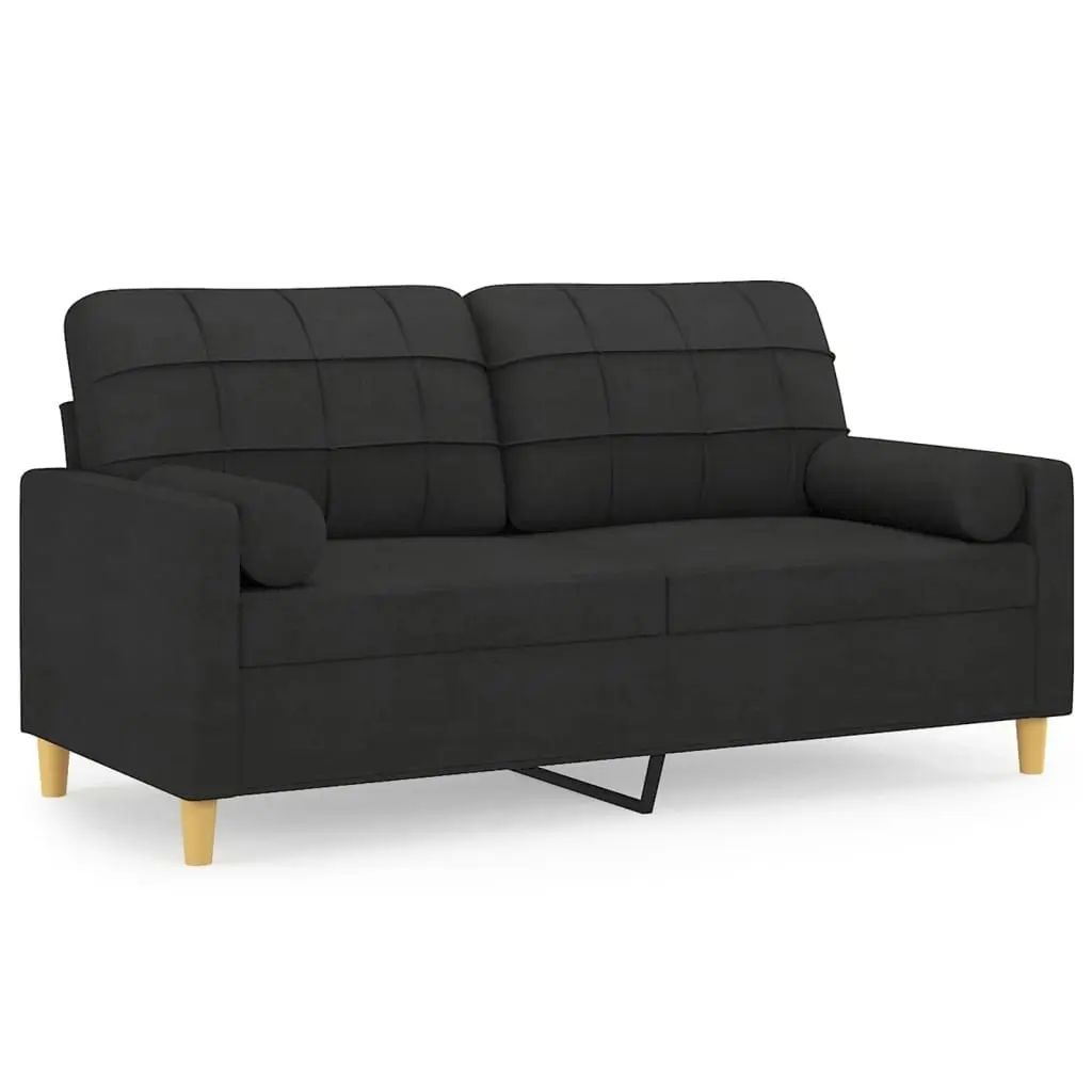 2-Seater Sofa with Throw Pillows Black 140 cm Fabric 3200786