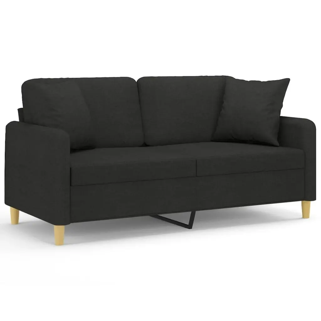 2-Seater Sofa with Throw Pillows Black 140 cm Fabric 3200913