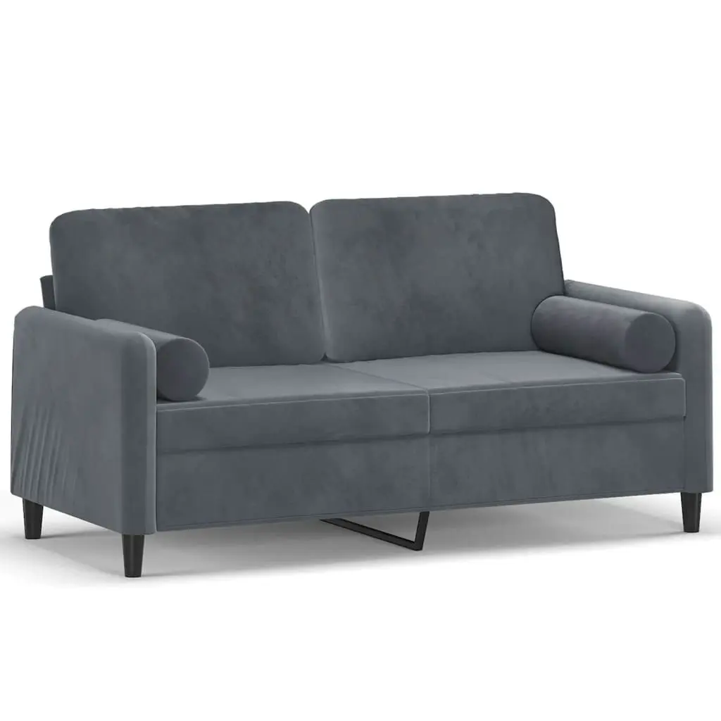 2-Seater Sofa with Throw Pillows Dark Grey 140 cm Velvet 3200882