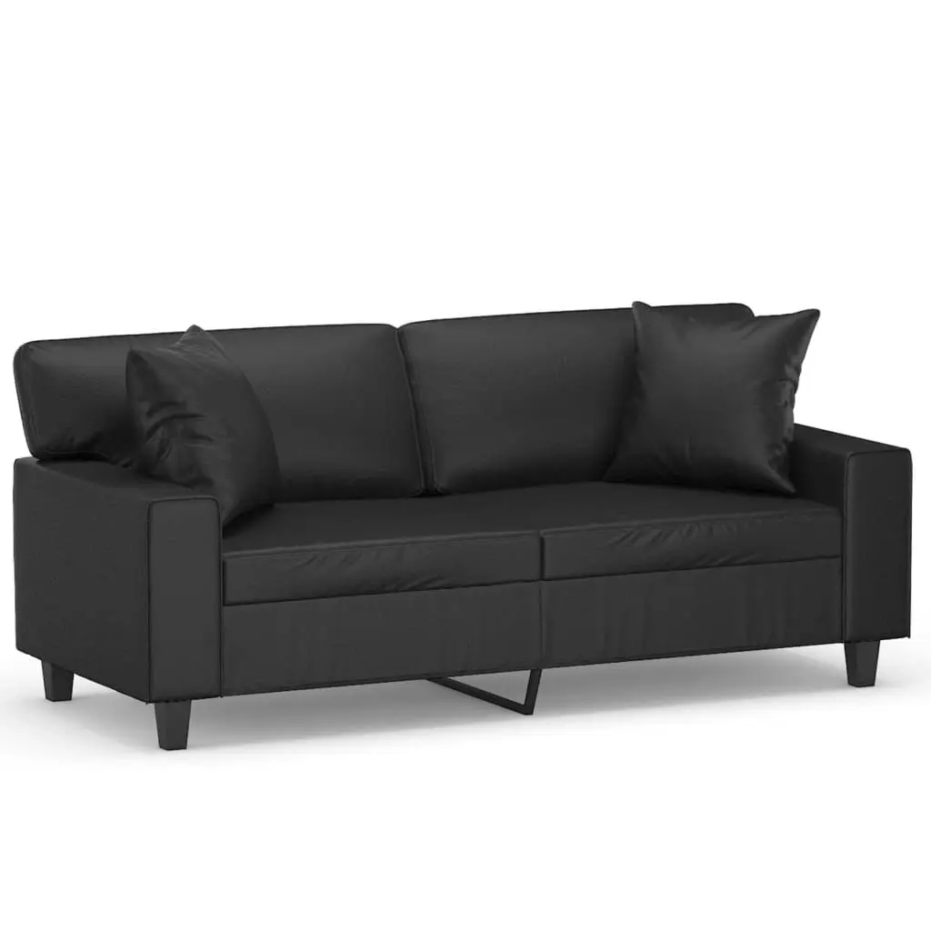 2-Seater Sofa with Throw Pillows Black 140 cm Faux Leather 3200866