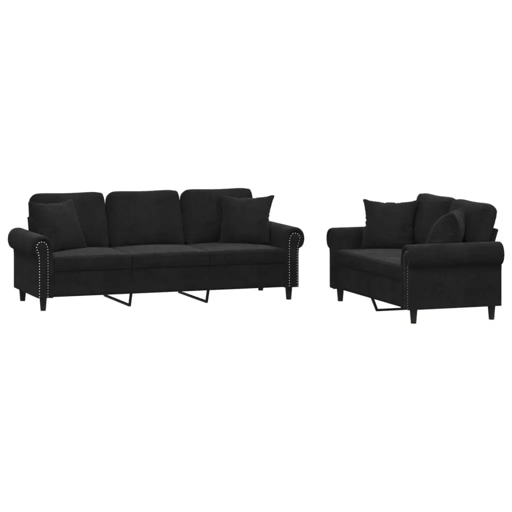 2 Piece Sofa Set with Pillows Black Velvet 3202275