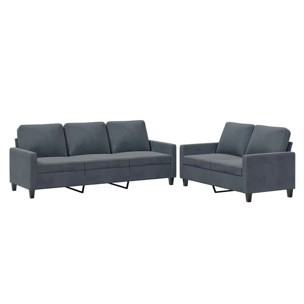 2 Piece Sofa Set with Cushions Dark Grey Velvet 3201517