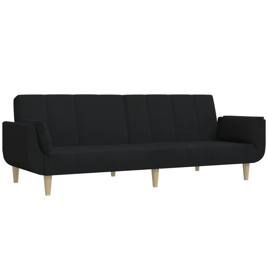 2-Seater Sofa Bed with Two Pillows Black Fabric 375871