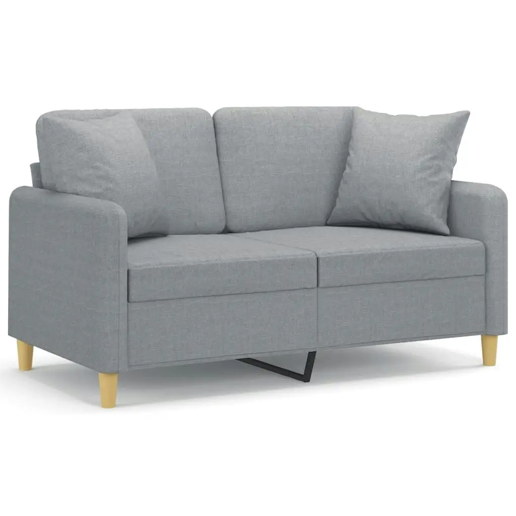 2-Seater Sofa with Throw Pillows Light Grey 120 cm Fabric 3200901