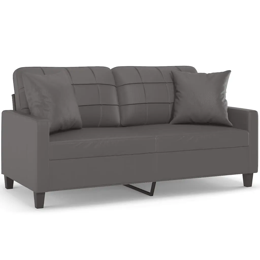 2-Seater Sofa with Throw Pillows Grey 140 cm Faux Leather 3200805