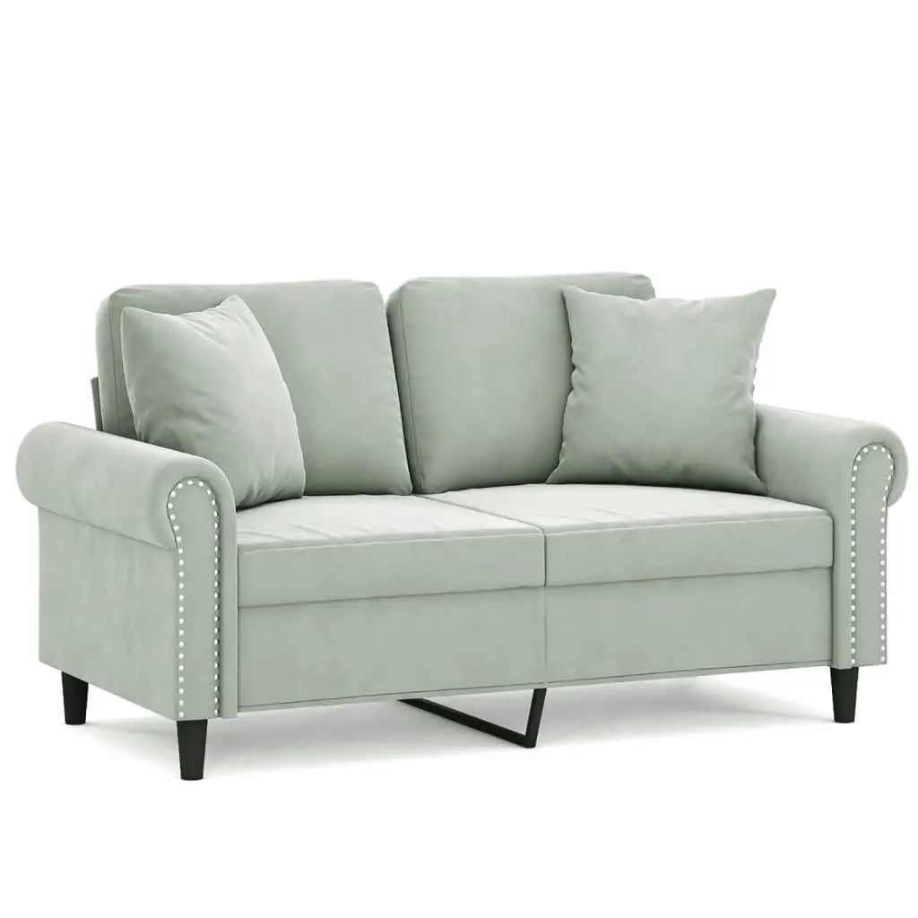 2-Seater Sofa with Throw Pillows Light Grey 120 cm Velvet 3200935