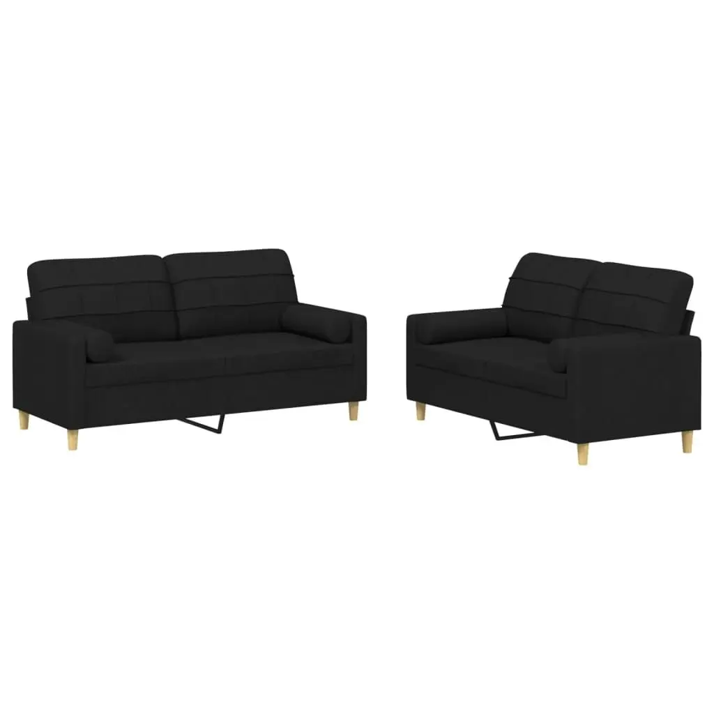 2 Piece Sofa Set with Pillows Black Fabric 3201294