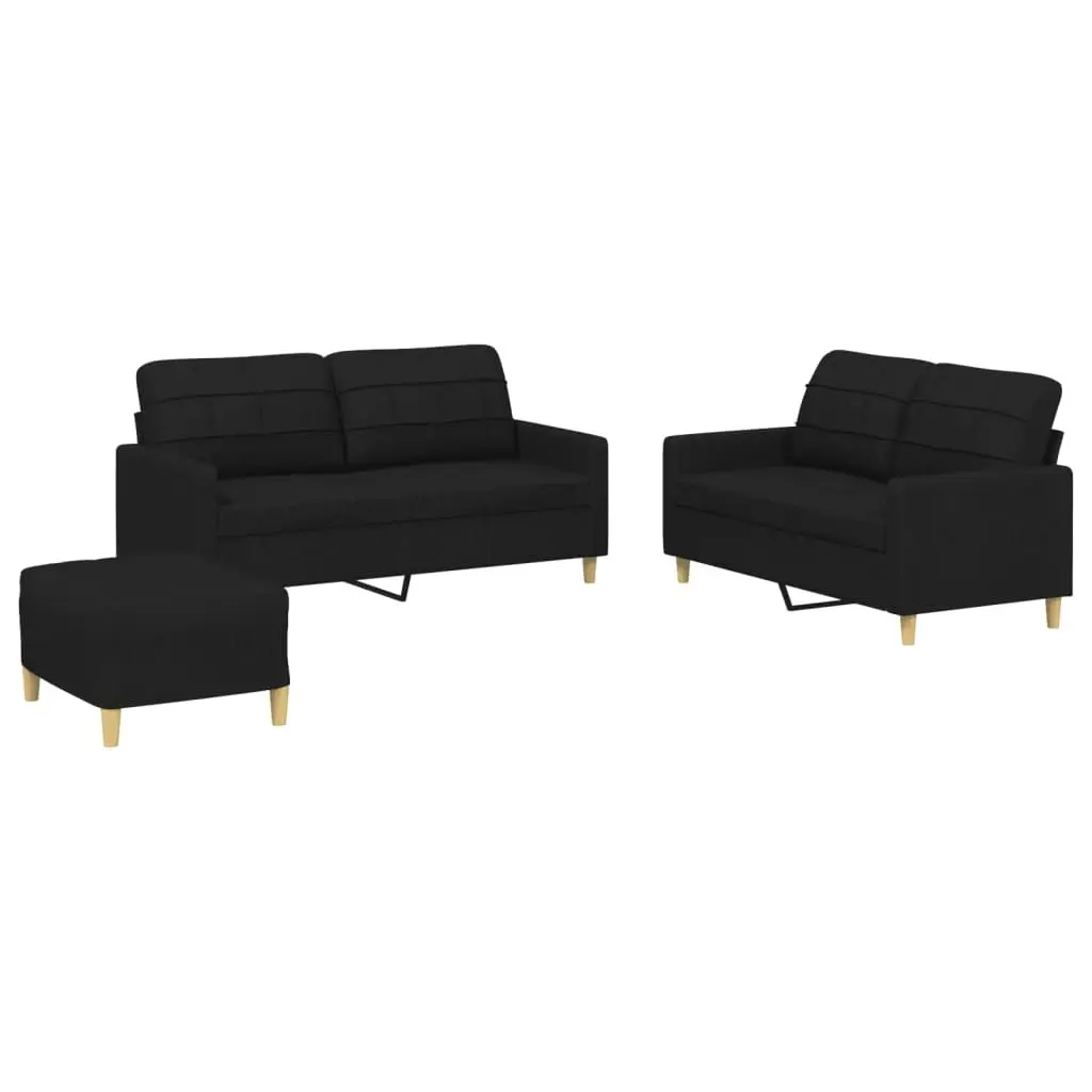 3 Piece Sofa Set with Cushions Black Fabric 3201286