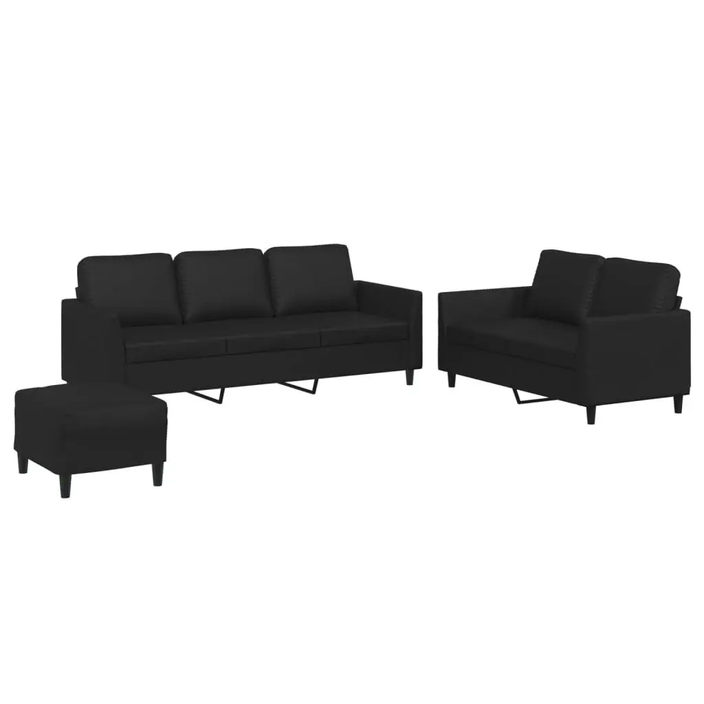 3 Piece Sofa Set with Cushions Black Faux Leather 3201765