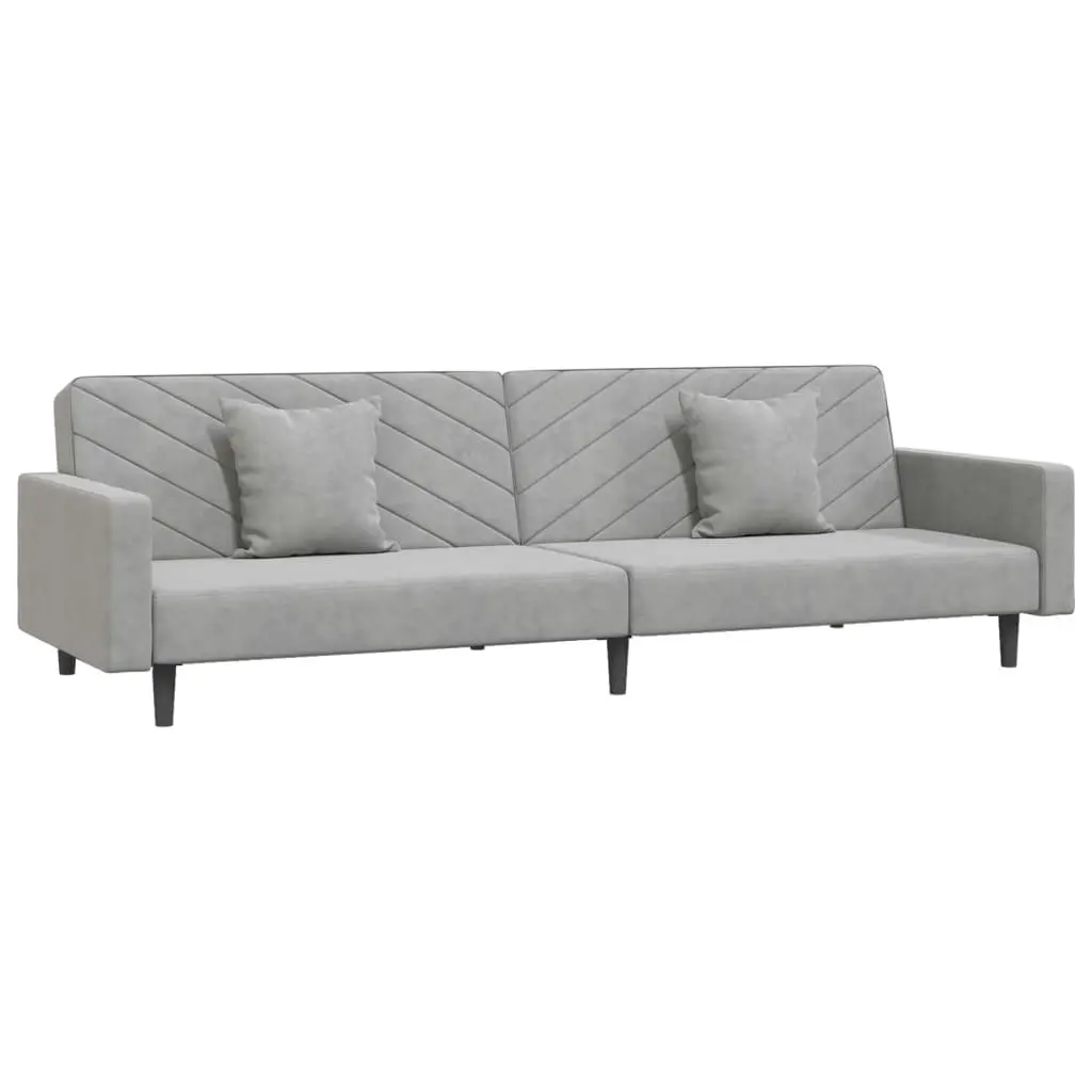 2-Seater Sofa Bed with Two Pillows Light Grey Velvet 375918