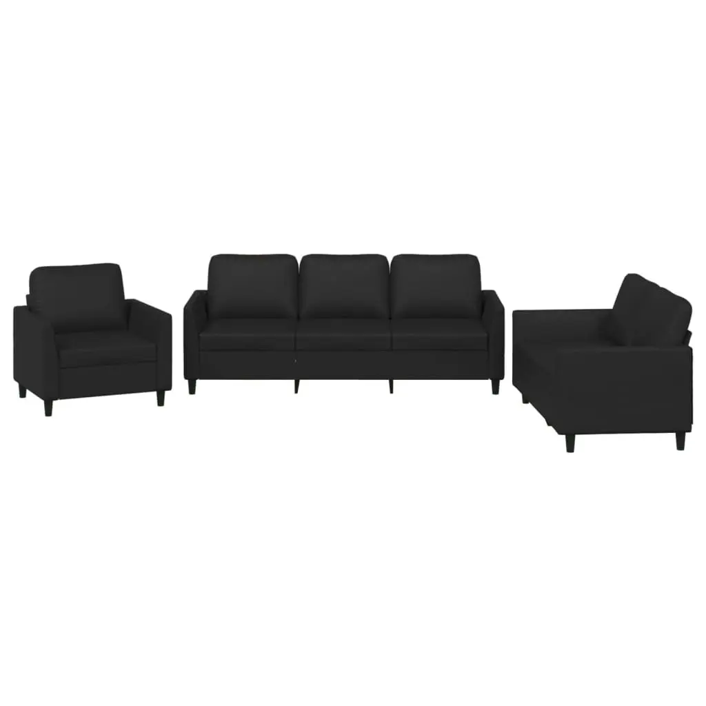 3 Piece Sofa Set with Cushions Black Faux Leather 3201740