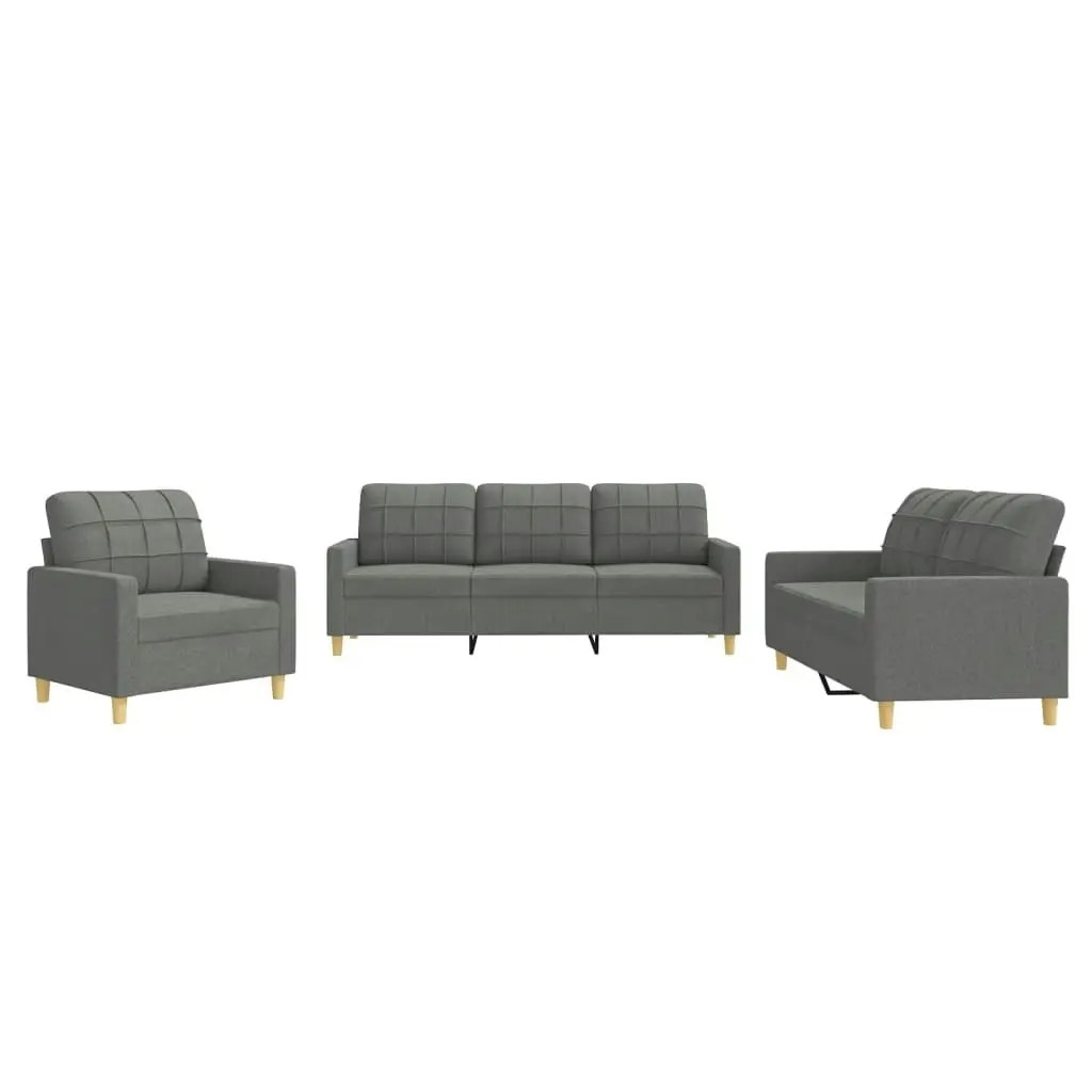 3 Piece Sofa Set with Cushions Dark Grey Fabric 3201243