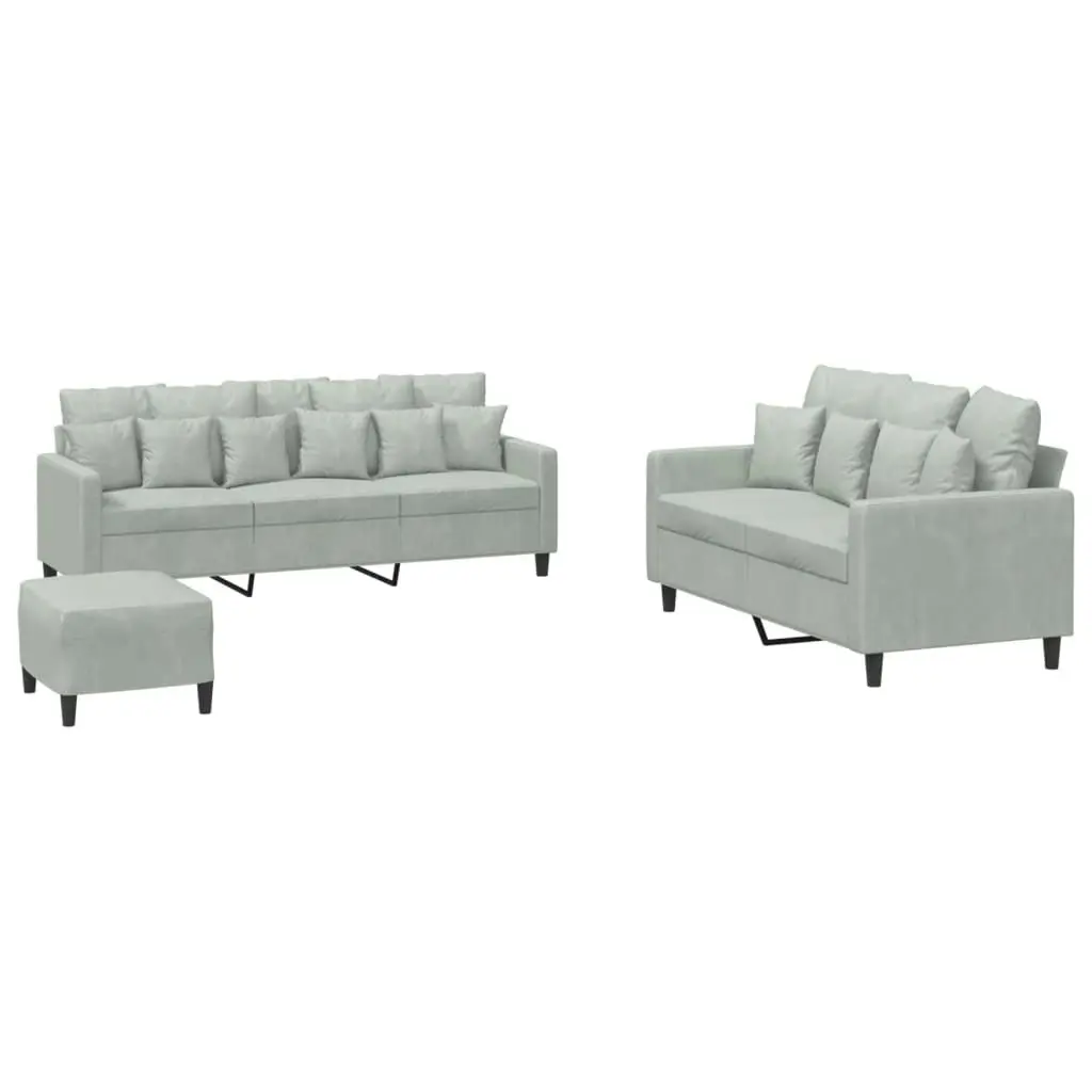 3 Piece Sofa Set with Cushions Light Grey Velvet 3201730