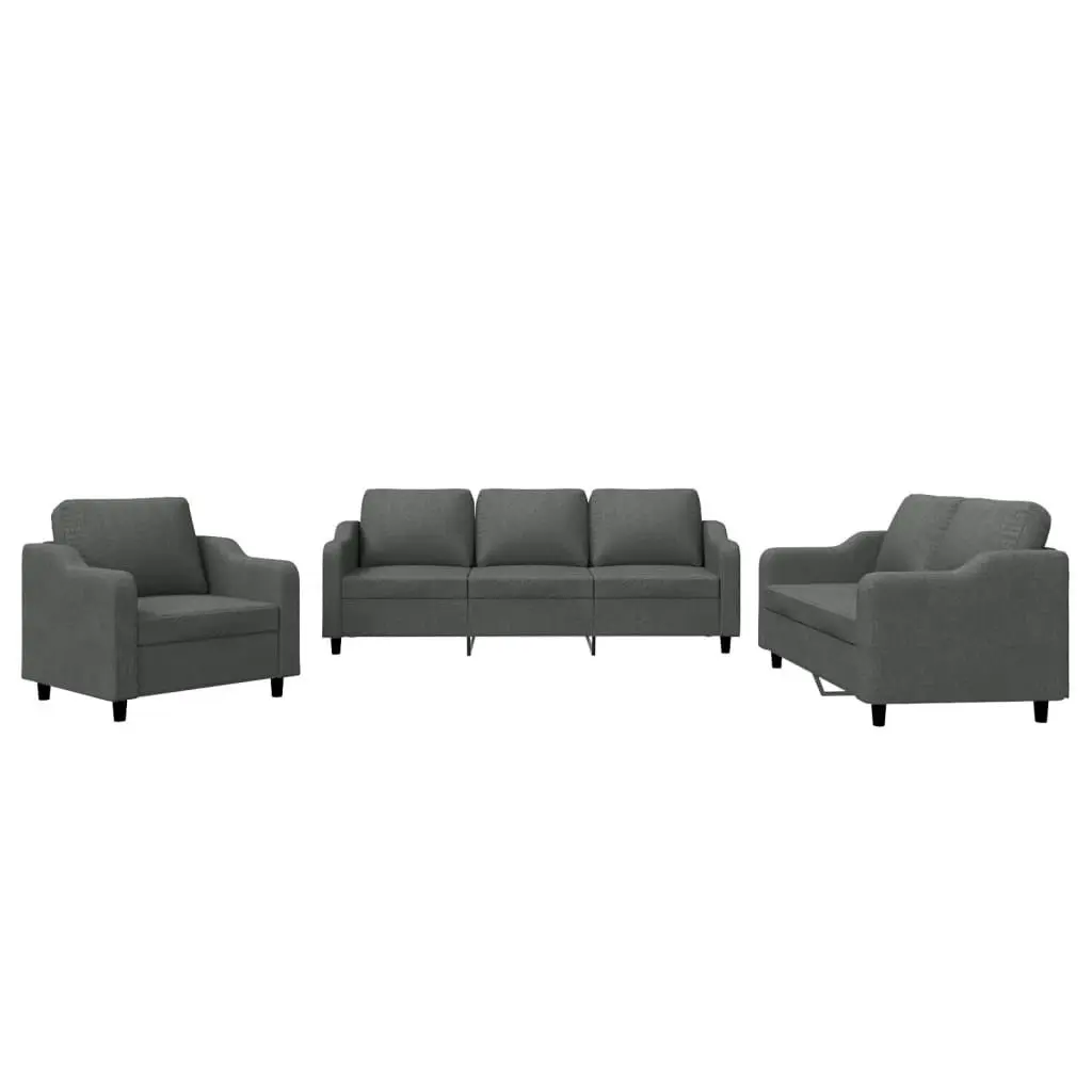 3 Piece Sofa Set with Cushions Dark Grey Fabric 3201771