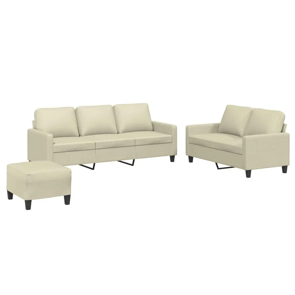 3 Piece Sofa Set with Cushions Cream Faux Leather 3201424