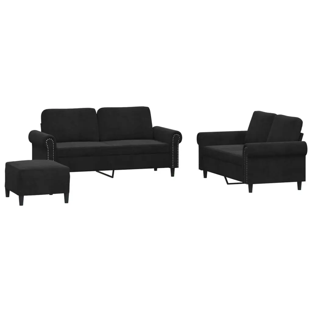 3 Piece Sofa Set with Cushions Black Velvet 3202225