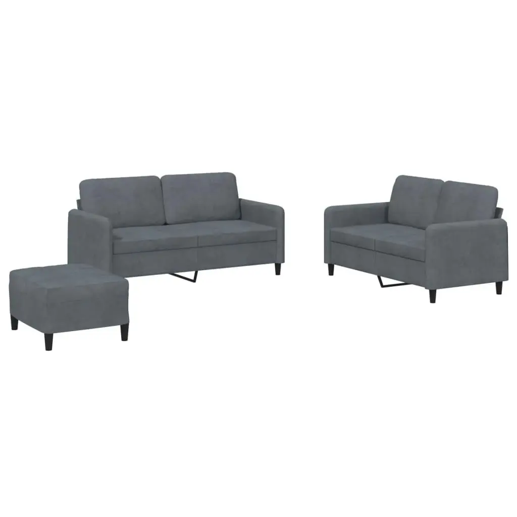 3 Piece Sofa Set Dark Grey Velvet 3201985