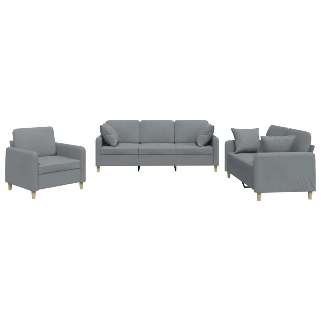 3 Piece Sofa Set with Pillows Light Grey Fabric 3202070