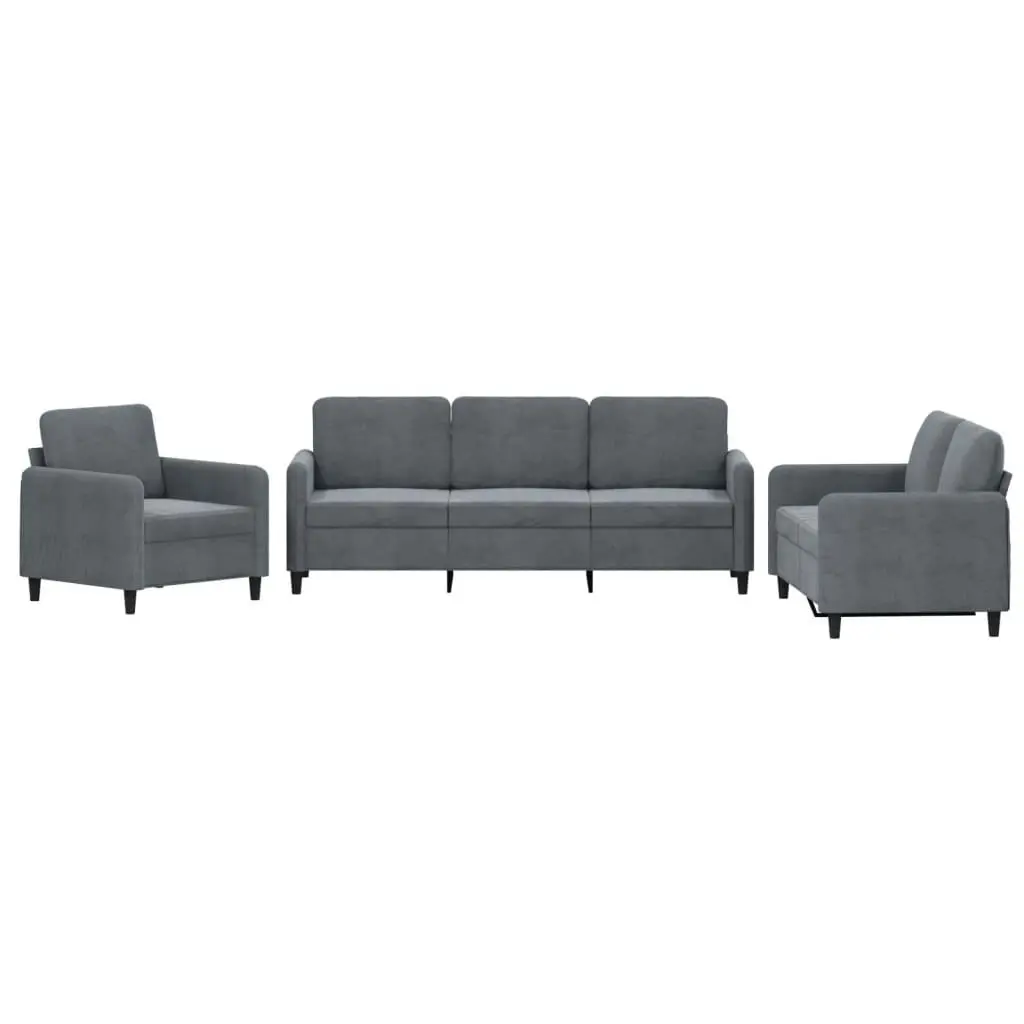 3 Piece Sofa Set Dark Grey Velvet 3201935