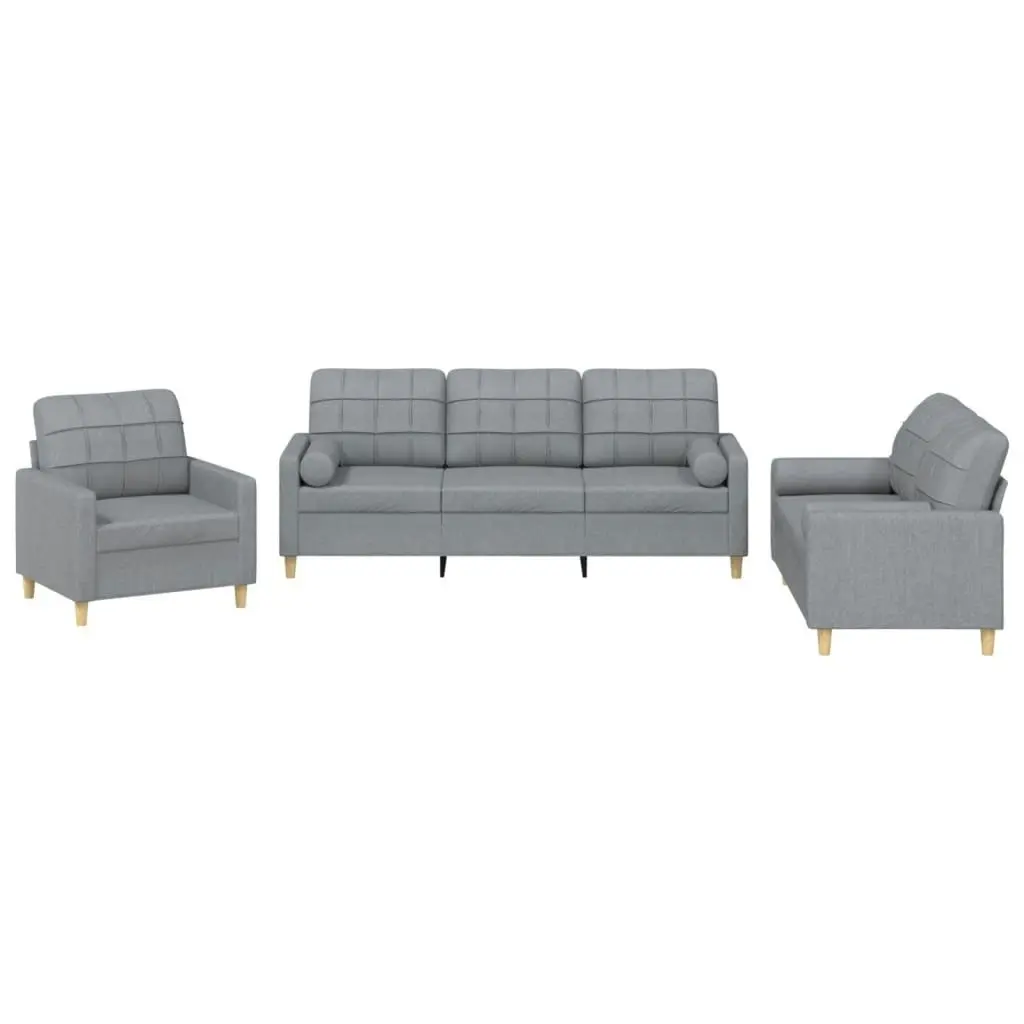 3 Piece Sofa Set with Pillows Light Grey Fabric 3201258