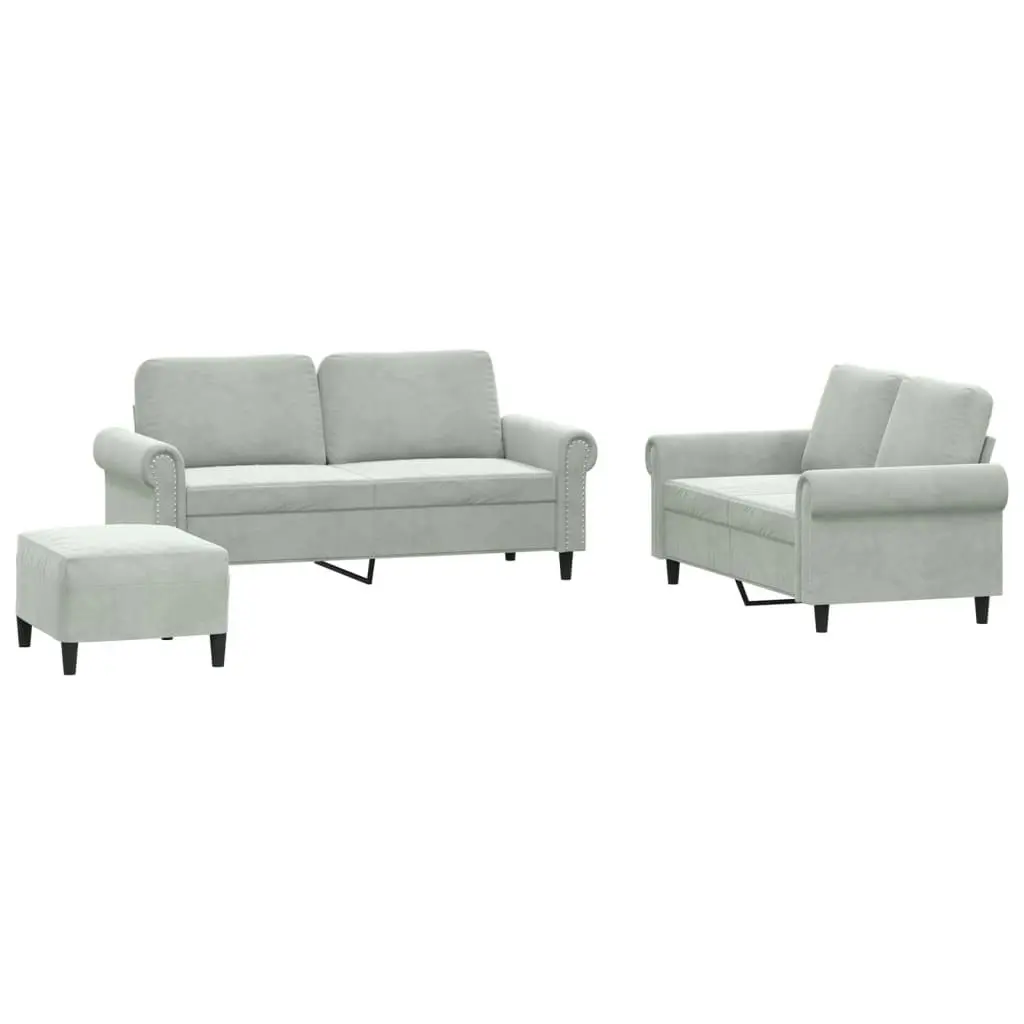 3 Piece Sofa Set with Cushions Light Grey Velvet 3202220