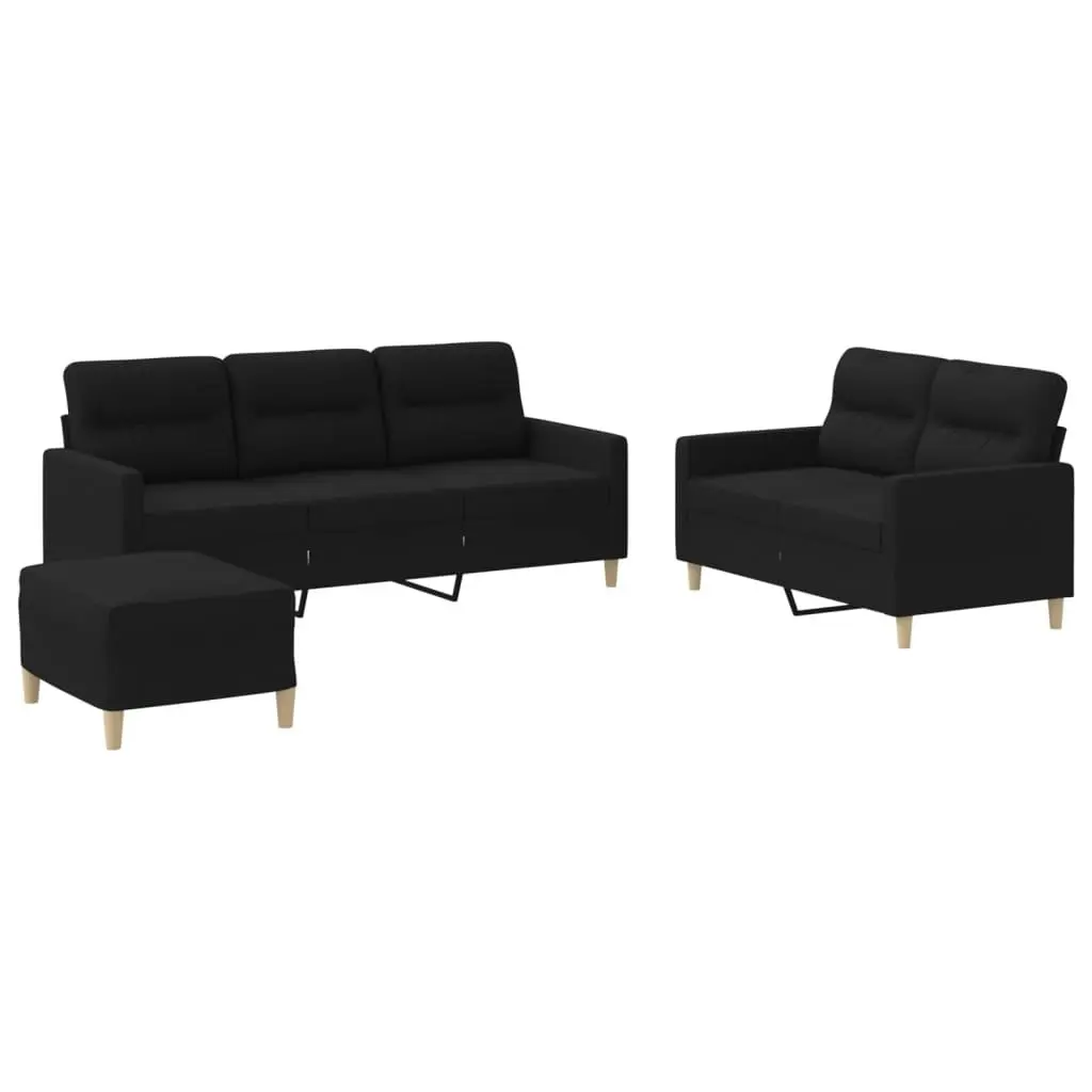 3 Piece Sofa Set with Cushions Black Fabric 3201612