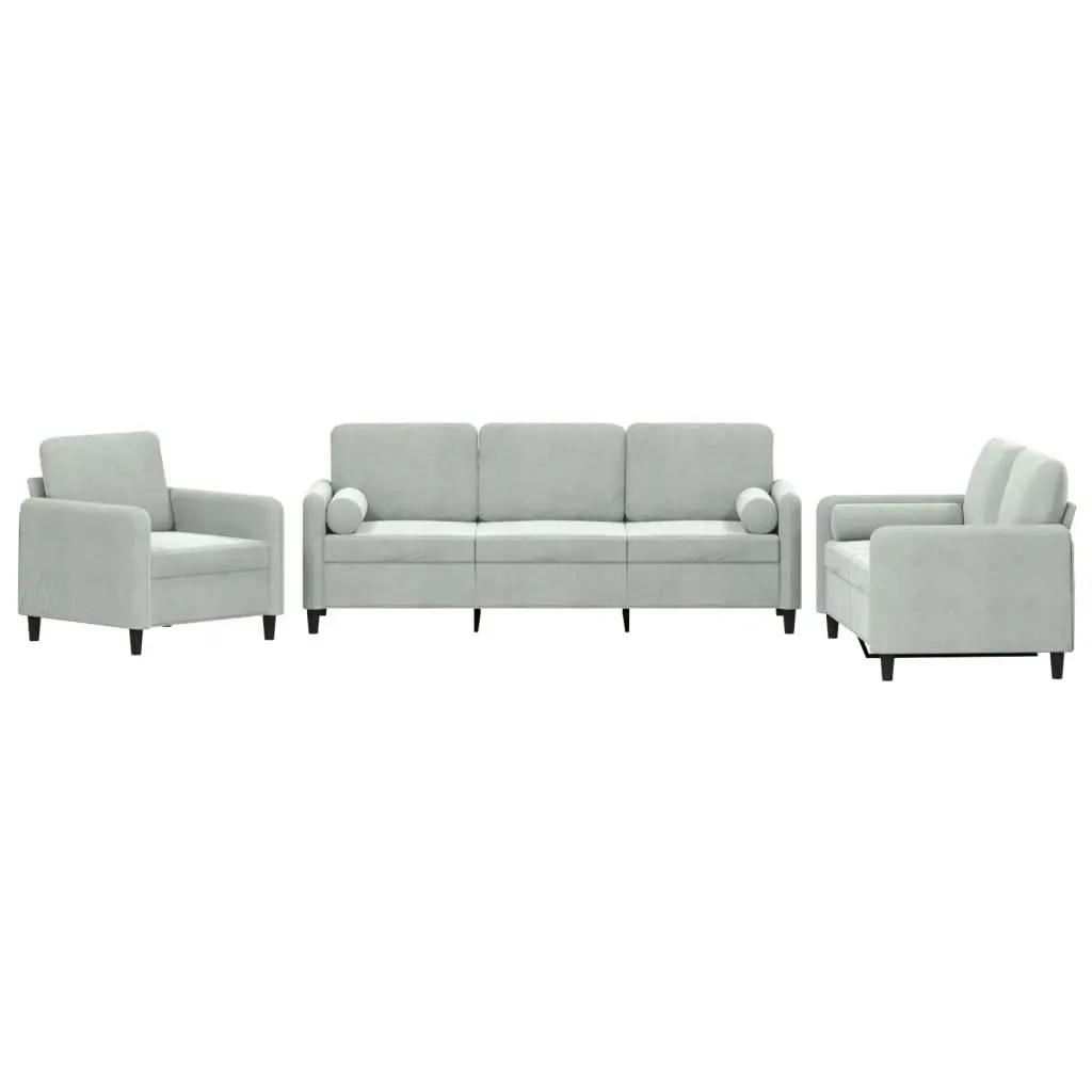 3 Piece Sofa Set with Pillows Light Grey Velvet 3201954