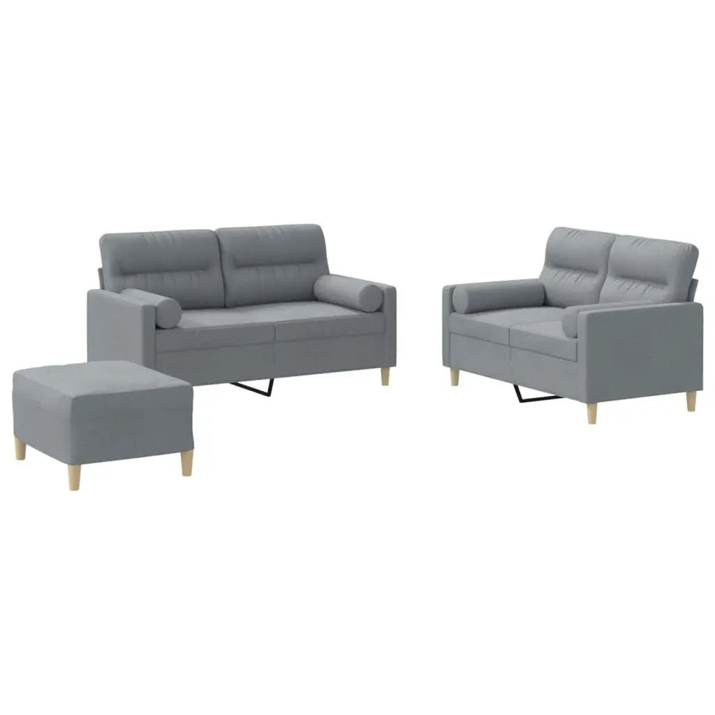 3 Piece Sofa Set with Pillows Light Grey Fabric 3201592