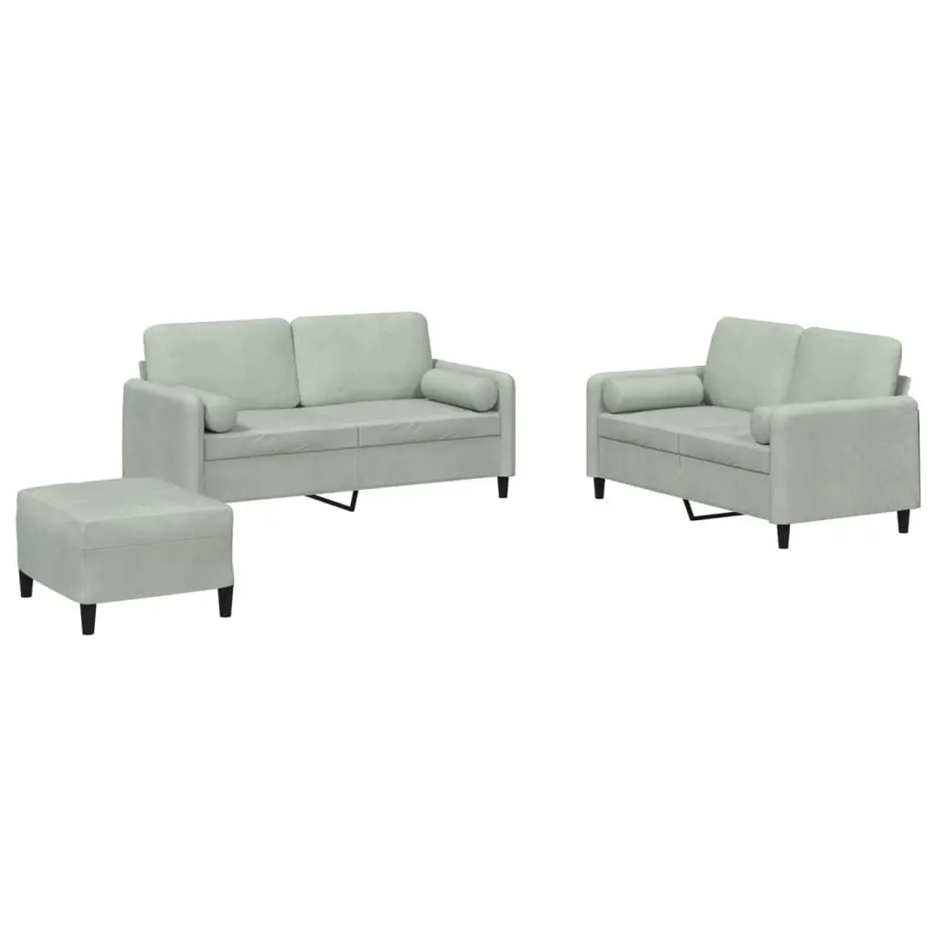 3 Piece Sofa Set with Pillows Light Grey Velvet 3202004